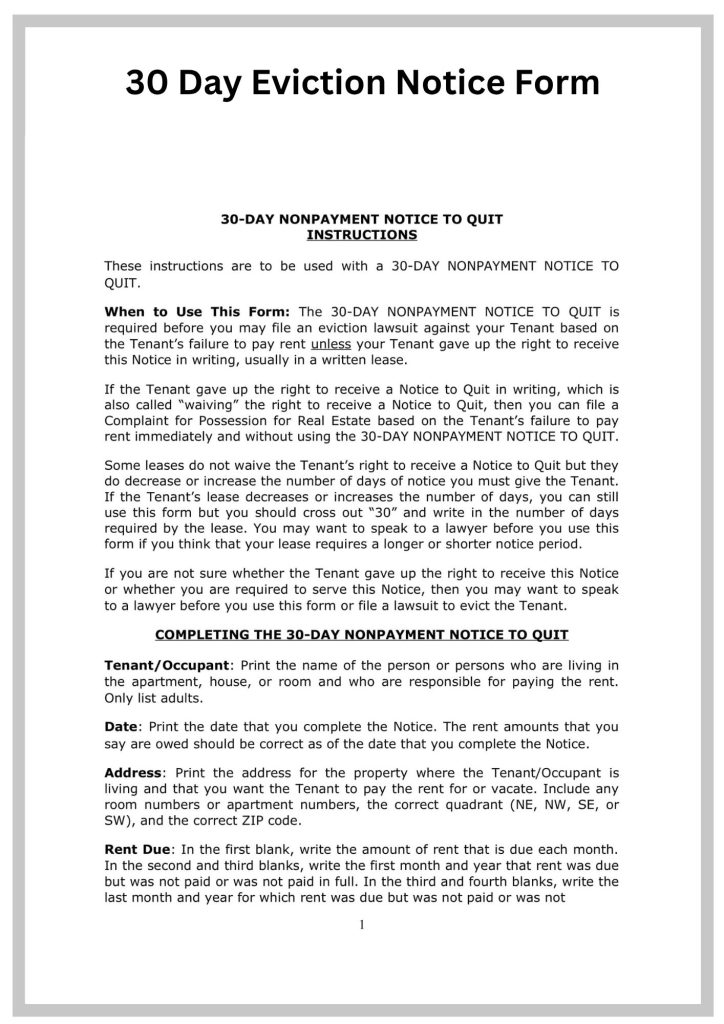 30-Day-Eviction-Notice-Form Simple 30-Day-Eviction-Notice-Form Template