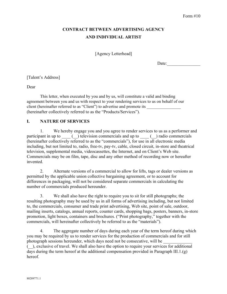 Advertising Agency Contract Form Simple Advertising Agency Contract Form Template