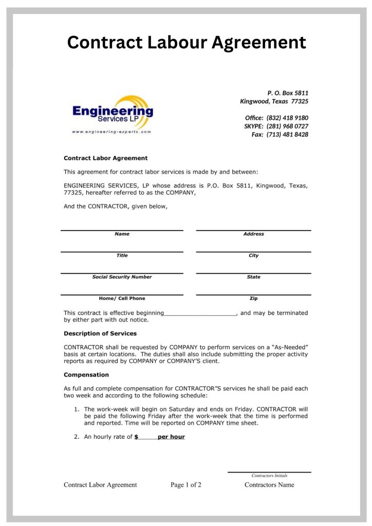 Contract-Labour-Agreement Simple Contract-Labour-Agreement Template