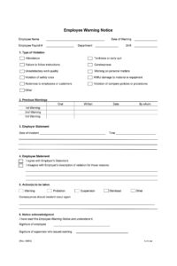 Simple Employee Warning Template