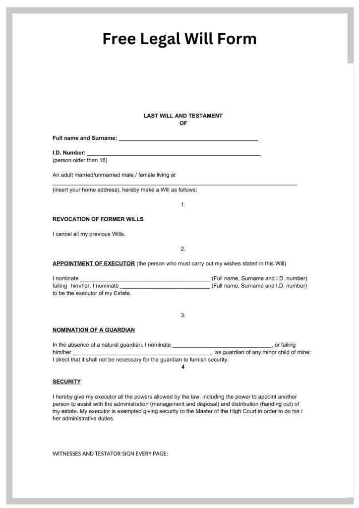 Free Legal Will Form Simple Free Legal Will Form Template