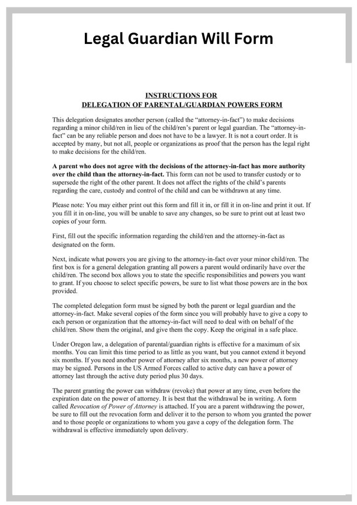 Legal Guardian Will Form Legal Guardian Will Form