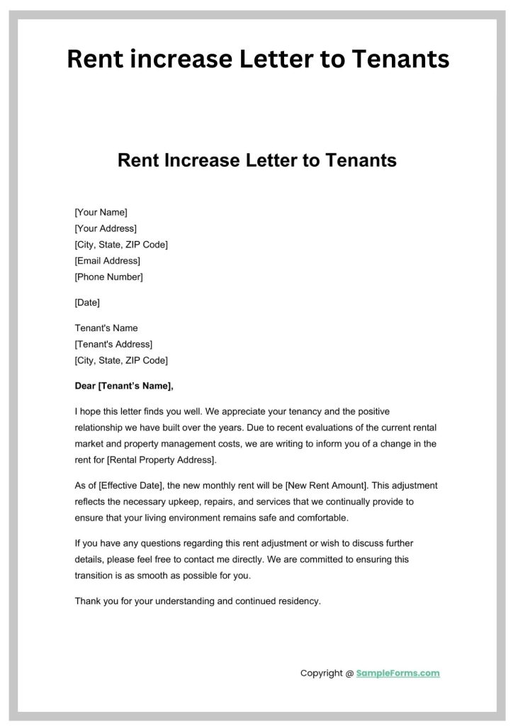 Rent-Increase-Letter-to-Tenants Simple Rent-Increase-Letter-To-Tenants Template