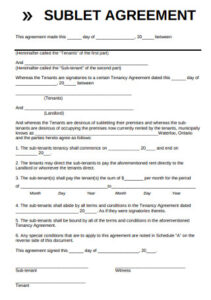 Simple Sublet Agreement Sample Template
