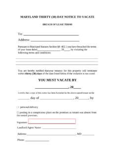 Simple 30 Notice To Vacate Template