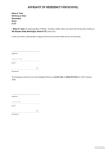 Simple Affidavit Of Residency Form For School Template