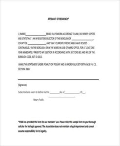Simple Affidavit Of Residency Form For School Template