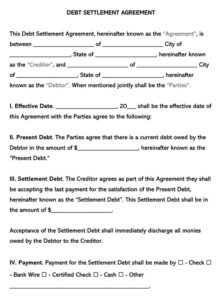 Simple Debt Settlement Agreement Template Template