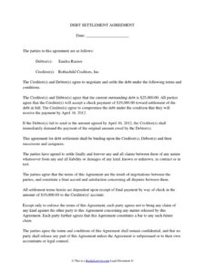 Simple Debt Settlement Agreement Template Template