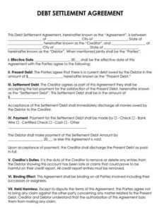 Simple Debt Settlement Agreement Template Template