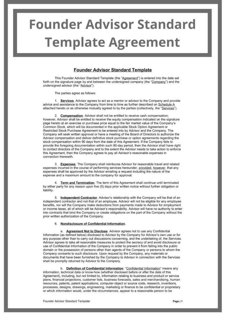Founder Advisor Standard Template Agreement Simple Founder Advisor Standard Template Agreement Template