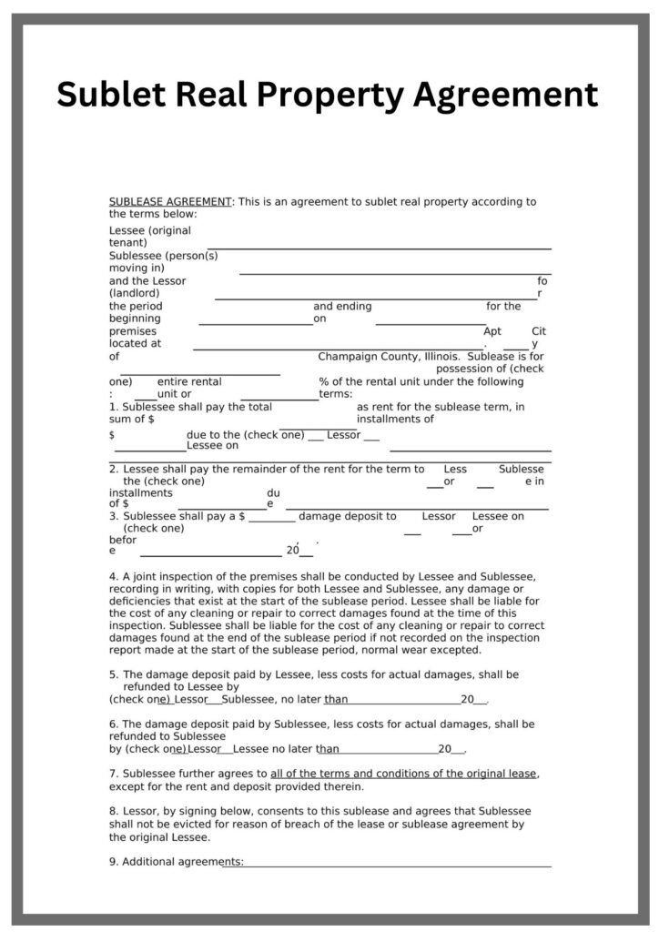 Sublet Real Property Agreement Sublet Real Property Agreement